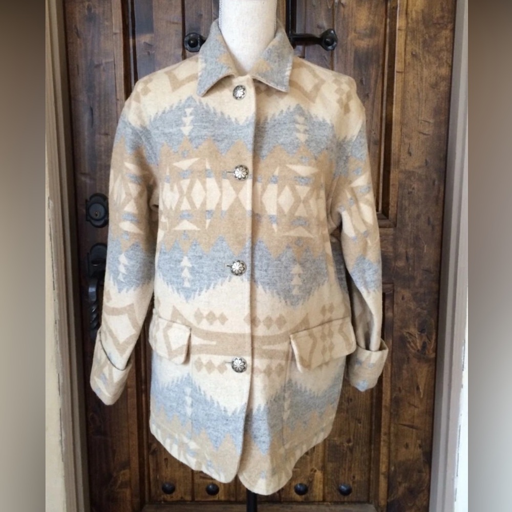 RALPH LAUREN South Western Indian Blanket Barn Concho Wool Coat Jacket L NEW USA